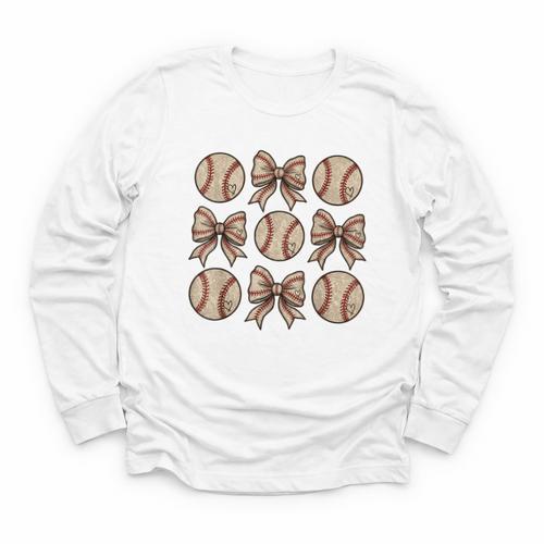 Soccer Bow Game Day Baseball Coquette Bow Women Girls Youth Long Sleeve Tee - Sportilla