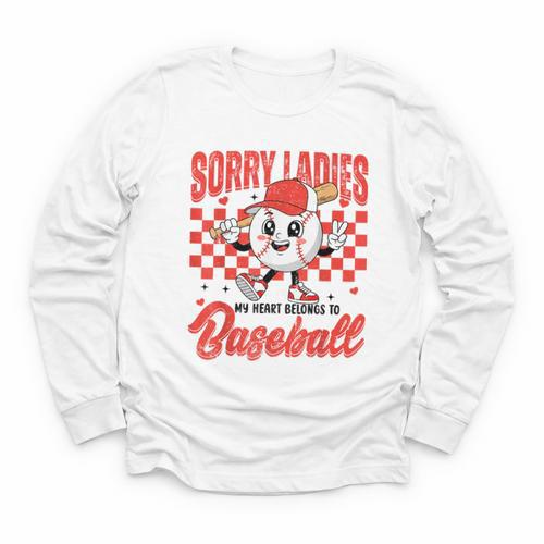 Sorry Ladies My Heart Belongs To Baseball Valentines Boys Youth Long Sleeve Tee - Sportilla