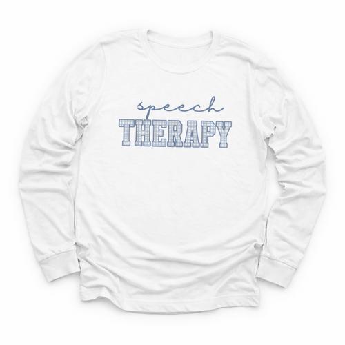 Speech Therapy Gingham SLP Therapist Summer Back To School Youth Long Sleeve Tee - Savourry