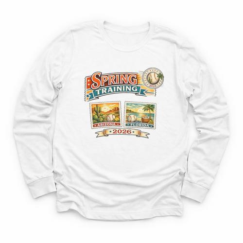 Spring Training 2026 Retro Postcard Baseball Premium Tri-Blend Youth Long Sleeve Tee - Sportilla
