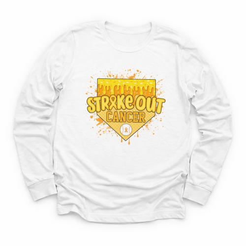 Strike Out Childhood Cancer Boys Baseball Drip Gold Ribbon Youth Long Sleeve Tee - Sportilla