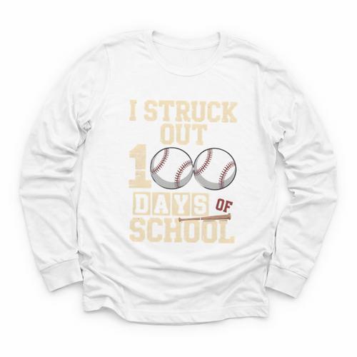 I Struck Out 100 Days Of School Baseball Fan Students Batter Premium Tri-Blend Youth Long Sleeve Tee - Sportilla