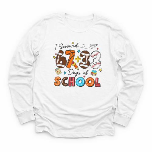 I Survived 67 33 Days Of School Baseball Basketball Football Youth Long Sleeve Tee - Sportilla