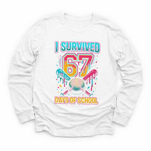 I Survived 67 Days Of School Baseball Drip Six Seven Meme Youth Long Sleeve Tee - Sportilla