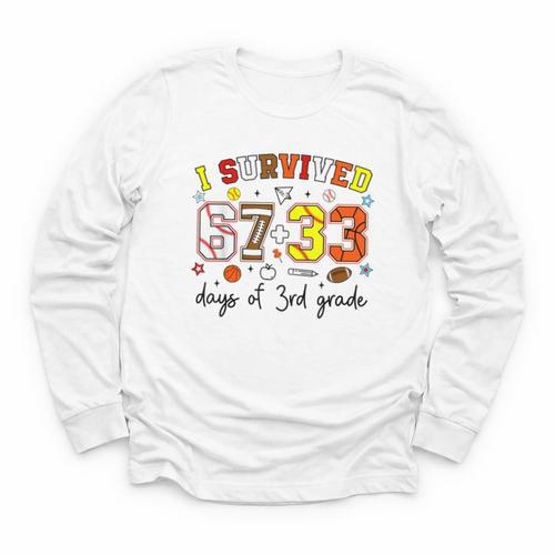 I Survived 6733 Days Baseball Football Softball 3rd Grade Youth Long Sleeve Tee - Sportilla