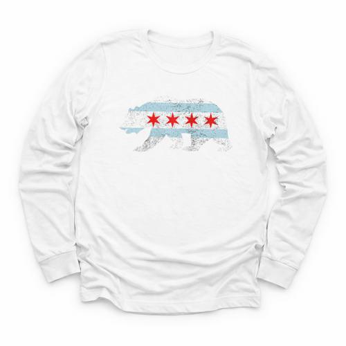 Sweet Vintage Retro Chicago City Flag Bear Print Raglan Baseball Tee Youth Long Sleeve Tee - Sportilla