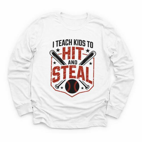 I Teach Kids To Hit And Steal Baseball Softball Coach Premium Tri-Blend Youth Long Sleeve Tee - Sportilla