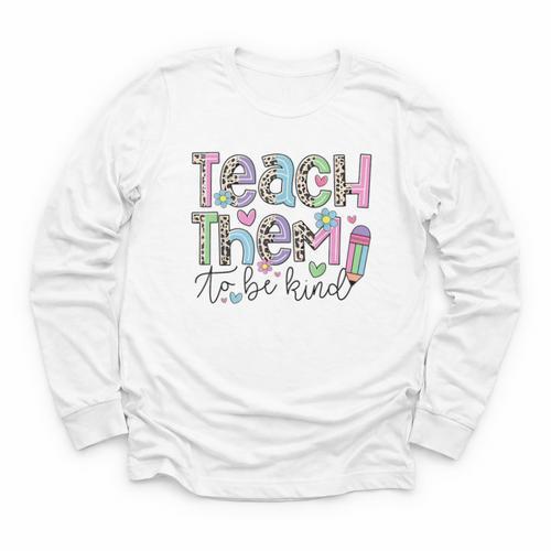 Teach Them To Be Kind Leopard Kindergarten Back To School Youth Long Sleeve Tee - Savourry