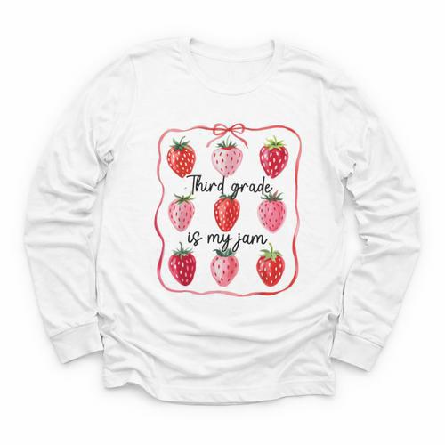 Third Grade Is My Jam Strawberry 3rd Grade Back To School Youth Long Sleeve Tee - Savourry