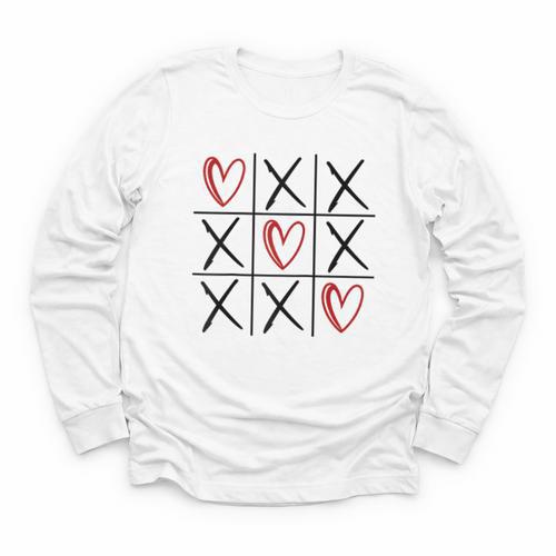 Tic Tac Toe Love Hearts Romantic Valentine Raglan Baseball Tee Youth Long Sleeve Tee - Sportilla