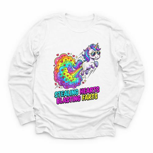 Unicorn Fart Valentine Stealing Hearts Blasting Farts Raglan Baseball Tee Youth Long Sleeve Tee - Sportilla