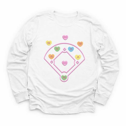Valentine Heart Love Cute Baseball Softball Lover Sayings Youth Long Sleeve Tee - Sportilla