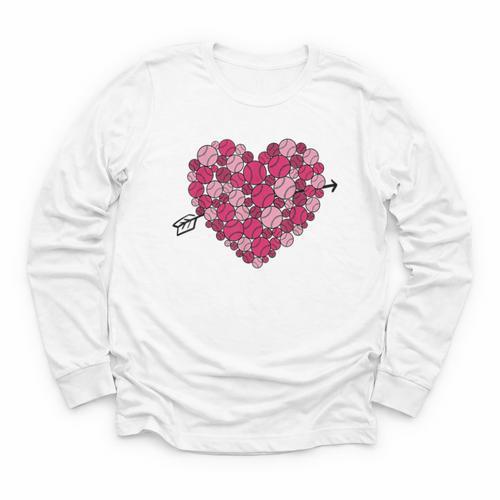Valentine's Day Baseball Heart Softball Player Sports Lover Youth Long Sleeve Tee - Sportilla