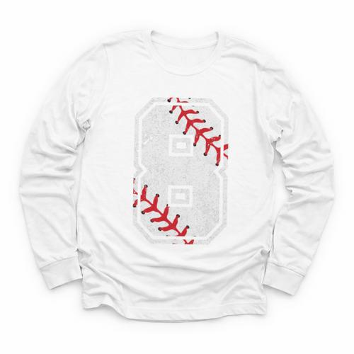 Vintage Baseball 8 Jersey Number 8 Youth Long Sleeve Tee - Sportilla