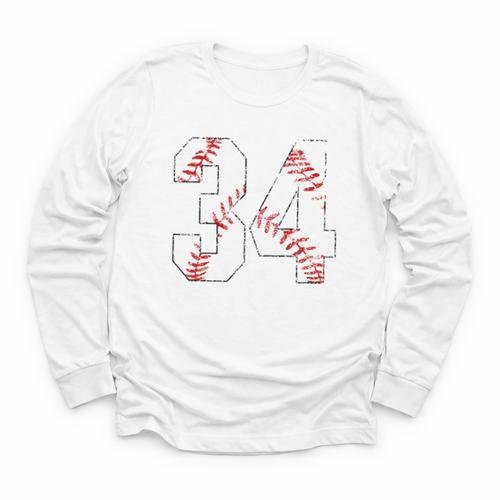 Vintage Distressed Baseball Number 34 Jersey Player Uniform Youth Long Sleeve Tee - Sportilla