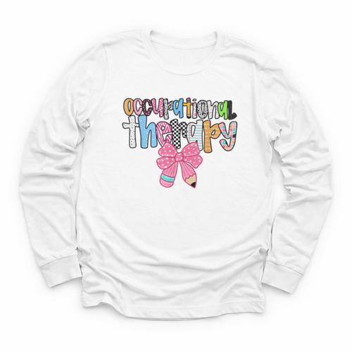 Women Occupational Therapy OT Pencil Bow Back To School COTA Youth Long Sleeve Tee - Savourry