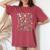 ヴィンテージ 花 ボタニカル イラスト チャート 植物 レディースオーバーサイズコンフォートTシャツ Crimson