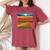 夏をテーマにしたカラフルな花畑 レディースオーバーサイズコンフォートTシャツ Crimson 夏をテーマにしたカラフルな花畑 レディースオーバーサイズコンフォートTシャツ Crimson