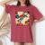 日本のヴィンテージ花柄着物 レディースオーバーサイズコンフォートTシャツ Crimson 日本のヴィンテージ花柄着物 レディースオーバーサイズコンフォートTシャツ Crimson