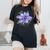 クレマチス 花 ボタニカル パープル フラワー レディースオーバーサイズコンフォートTシャツ 黒 クレマチス 花 ボタニカル パープル フラワー レディースオーバーサイズコンフォートTシャツ 黒
