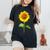 ヒマワリ 夏 花 庭 自然 レディースオーバーサイズコンフォートTシャツ 黒