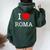 I Love Roma Graphic Novelty & Cool s レディース オーバーサイズ パーカー バックプリント ネイビーブルー I Love Roma Graphic Novelty & Cool s レディース オーバーサイズ パーカー バックプリント ネイビーブルー