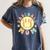 Groovy Retro Floral Happy Smiling Face Baseball Mom Women's Comfort Colors T-Shirt Moss Groovy Retro Floral Happy Smiling Face Baseball Mom Women's Comfort Colors T-Shirt Moss