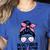 In October We Wear Pink Baseball Mom Messy Bun Breast Cancer Women's Heather T-Shirt Heather True Royal