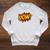 POW Comic Book Font Action Hero BAM BANG BOOM POW Raglan Sleeve Sweatshirt Heather Mustard
