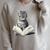 Cat Bookworm Reading Book Graphic Raglan Sleeve Sweatshirt Heather Forest