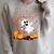 Ghost Reading Book On Swing Halloween Autumn Art Raglan Sleeve Sweatshirt Heather Forest