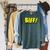 Vintage Comic Book Style Sound Effect Biff Raglan Sleeve Sweatshirt Heather Blue Lagoon