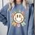 Happy Baseball Mom Groovy Retro Floral Smiling Face Comfort Colors Sweatshirt Denim