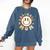Happy Baseball Mom Groovy Retro Floral Smiling Face Comfort Colors Sweatshirt Blue Jean