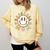 Happy Baseball Mom Groovy Retro Floral Smiling Face Comfort Colors Sweatshirt Blue Spruce