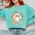 Happy Baseball Mom Groovy Retro Floral Smiling Face Comfort Colors Sweatshirt Butter