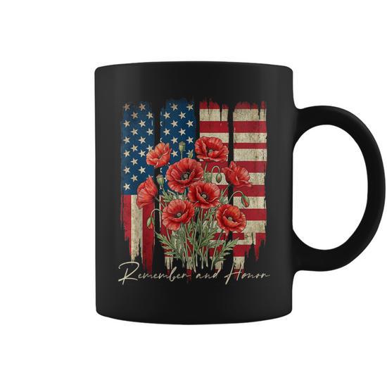 Retro Remember And Honor Memorial Day Red Poppy Flowers Coffee Mug -  Seseable
