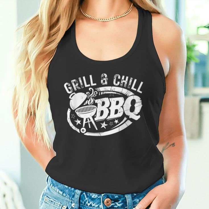 Grill And Chill おもしろbbqバーベキューシェフ 肉料理人 タンクトップ