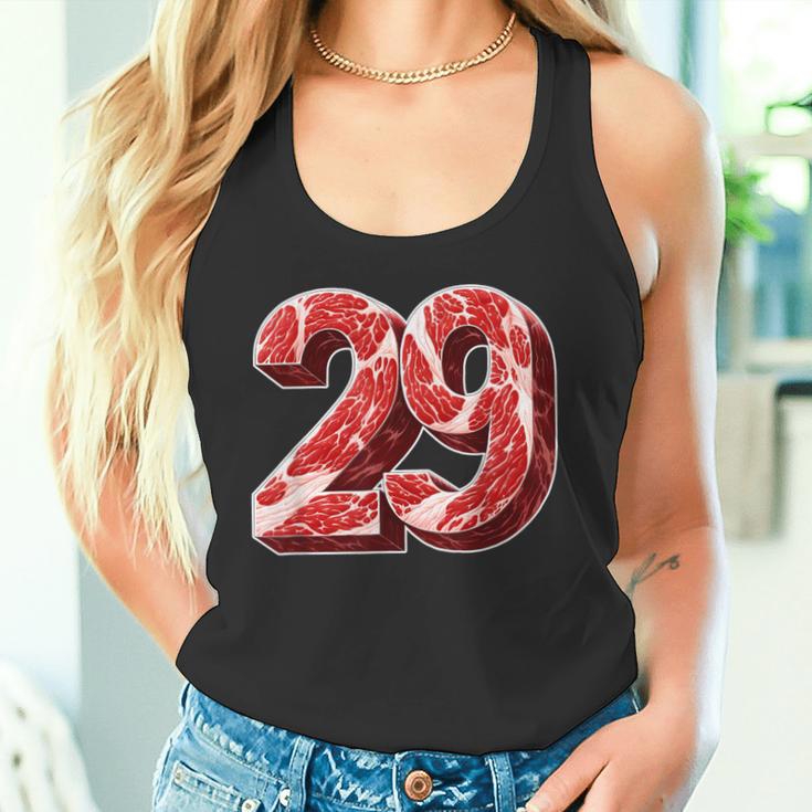 「29」肉 にく ニク 豚肉 牛肉 食べ物 肉食 ダジャレ 美食 焼肉 29 二九 ケトジェニック・ダイエット 数字 タンクトップ