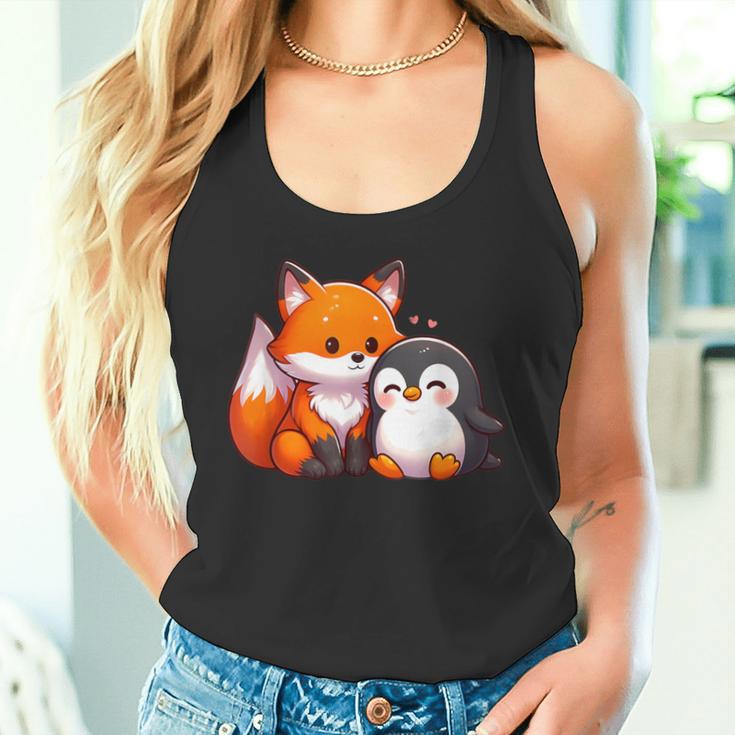 かわいいキツネとペンギンのデザイン タンクトップ