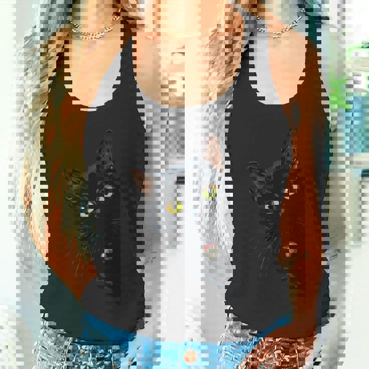 こっそり猫 物陰からじっと見つめる黒猫デザイン 長袖tシャツ タンクトップ