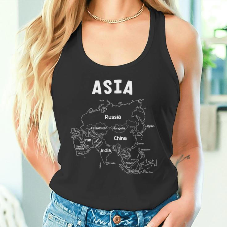 アジア、名前、国境の白い手描きの地図 タンクトップ