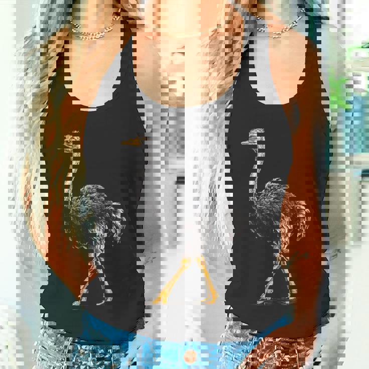 ダチョウ ポートレート 動物 モチーフ 描画 鳥 アート 長袖tシャツ タンクトップ