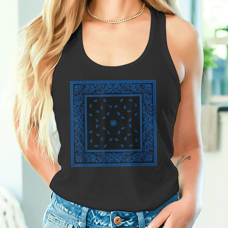 メンズ ブラックブルーバンダナプリントtシャツ ロイヤルブルーペイズリー柄 タンクトップ