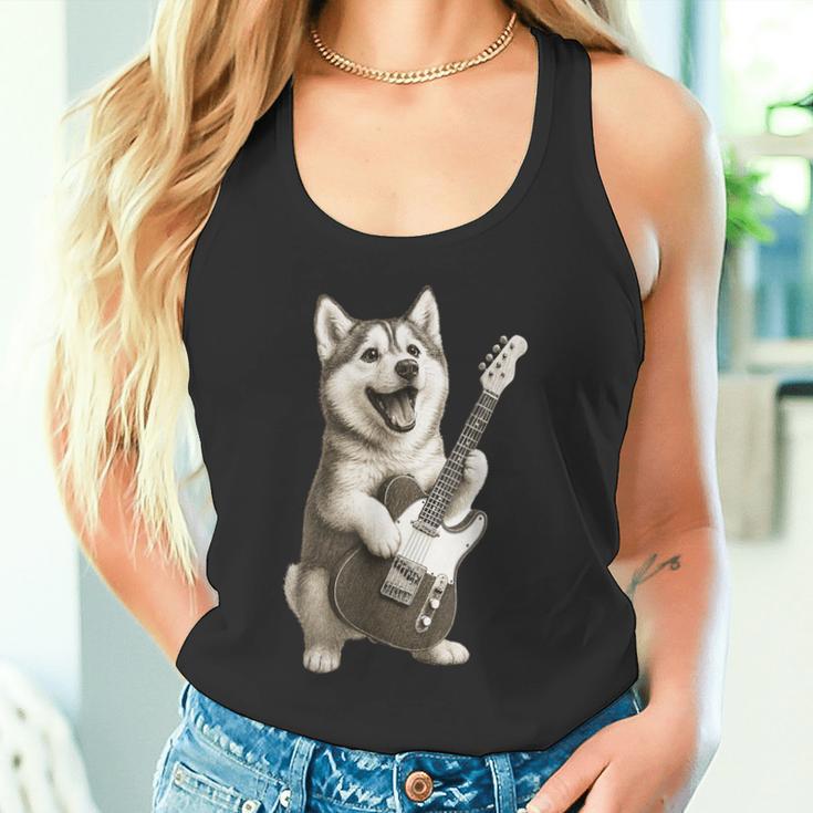 面白いtシャツ シベリアンハスキー 犬 ギター イヌ メンズ グッズ かわいい おもしろ 面白い 服 ネタ タンクトップ