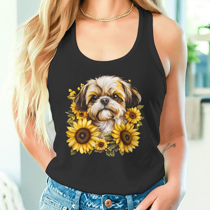 面白いtシャツ シーズー ひまわり わんこ メンズ 犬好き グッズ かわいい おもしろ 面白い 服 ネタ 長袖tシャツ タンクトップ