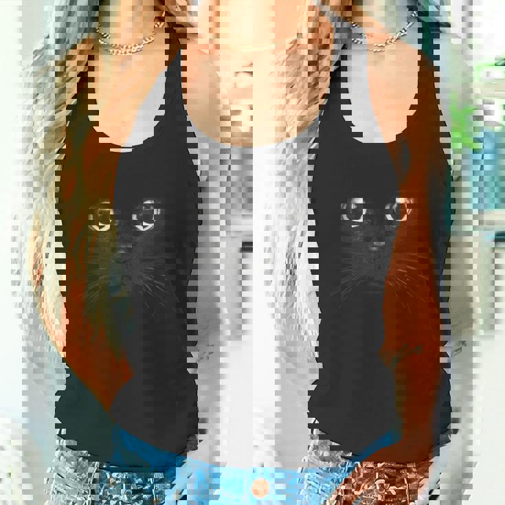 黒猫 顔 グラフィックデザイン 面白い猫 ハロウィンコスチューム タンクトップ