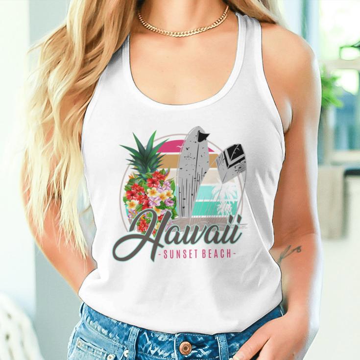 Sunset Beach Hawaii、サーフィンサーフボードレトロ、バックプリント 長袖tシャツ タンクトップ