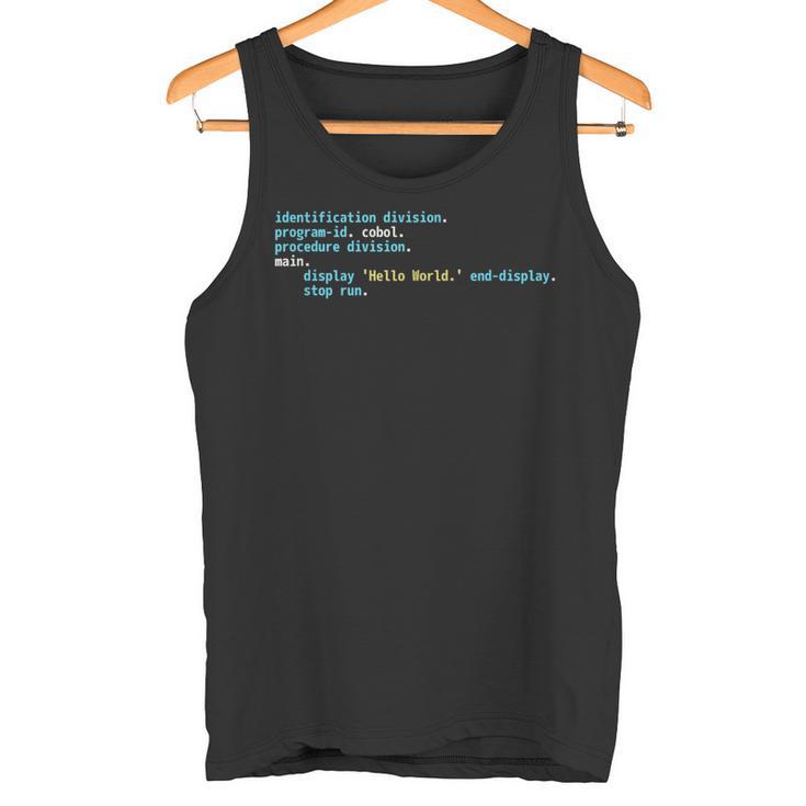 Código Cobol Hello World Diseño De Esquema Deintaxis Oscura Camiseta sin mangas