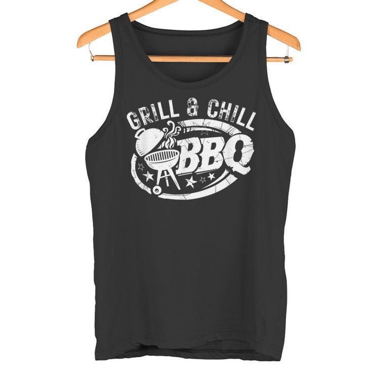 Grill And Chill おもしろbbqバーベキューシェフ 肉料理人 タンクトップ